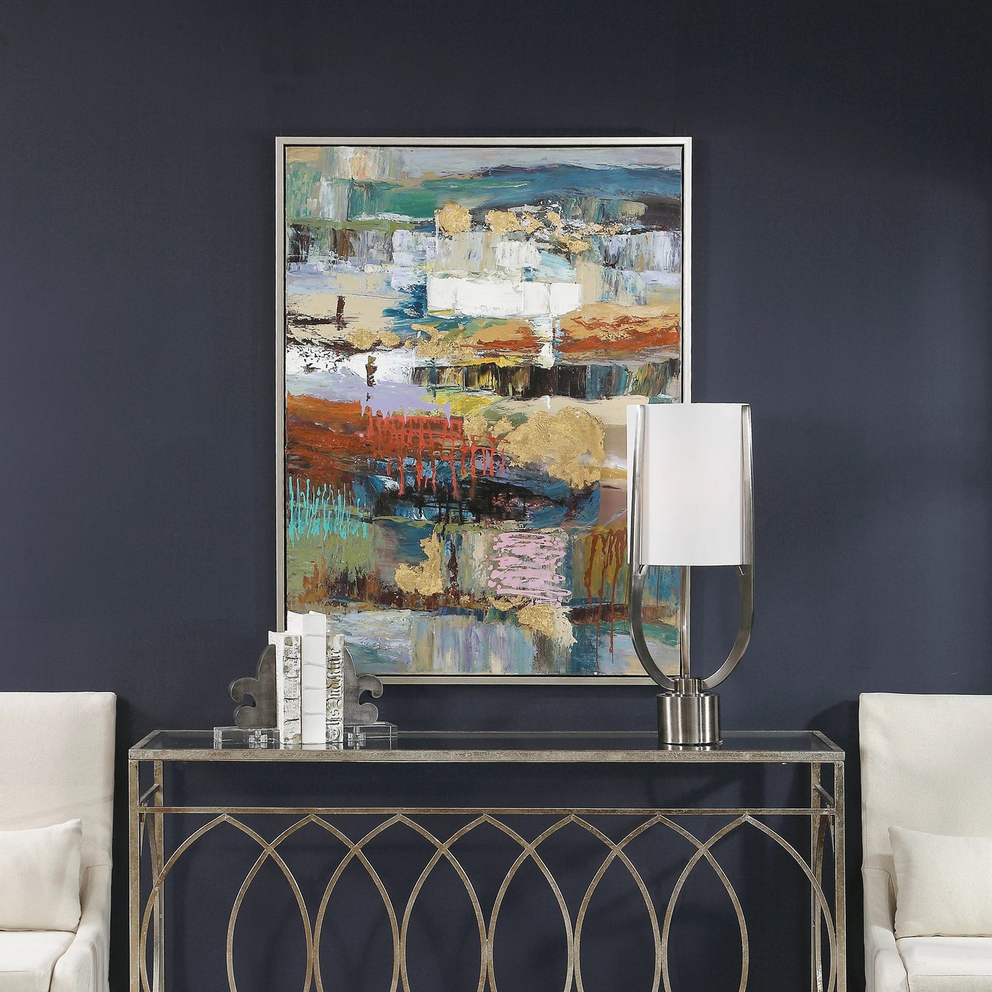 006 S-338840 | Closeup | Fiesta Hand Painted Canvas by Uttermost in multi. Made from fir wood, canvas, pu frame in a modern style.