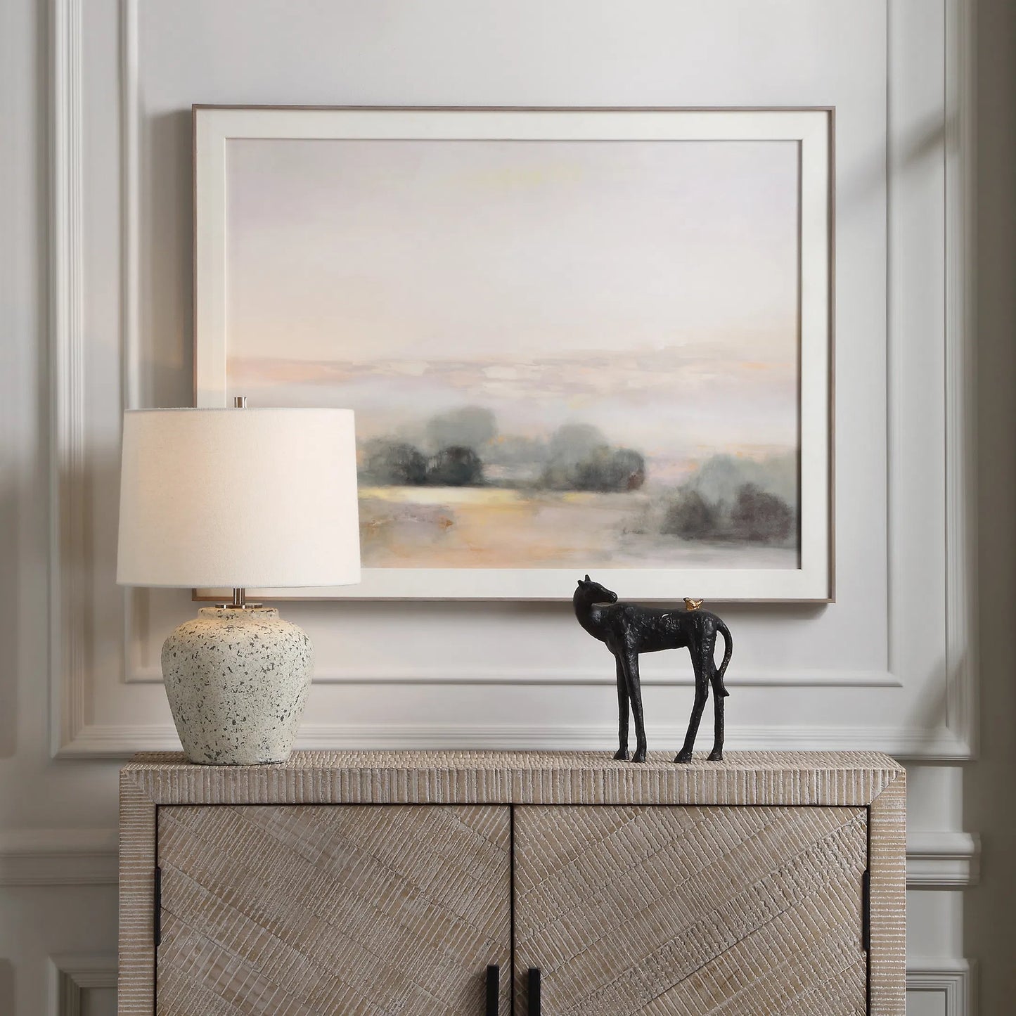 004 SI-2262479 | Lifestyle | Atmospheric Neutral Landscape Print by Uttermost. Made from alumnium, pine, mdf, paper, linen in a traditional style.