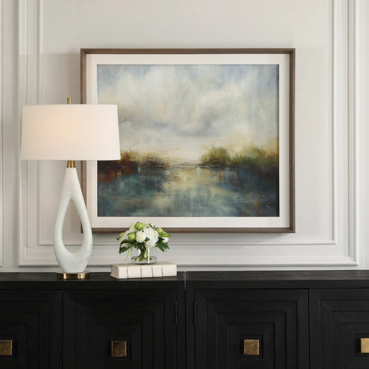 Reverie Framed Abstract Lake Print by Uttermost. Made from pine, mdf, veneer, paper, linen in a cottage & farmhouse style.