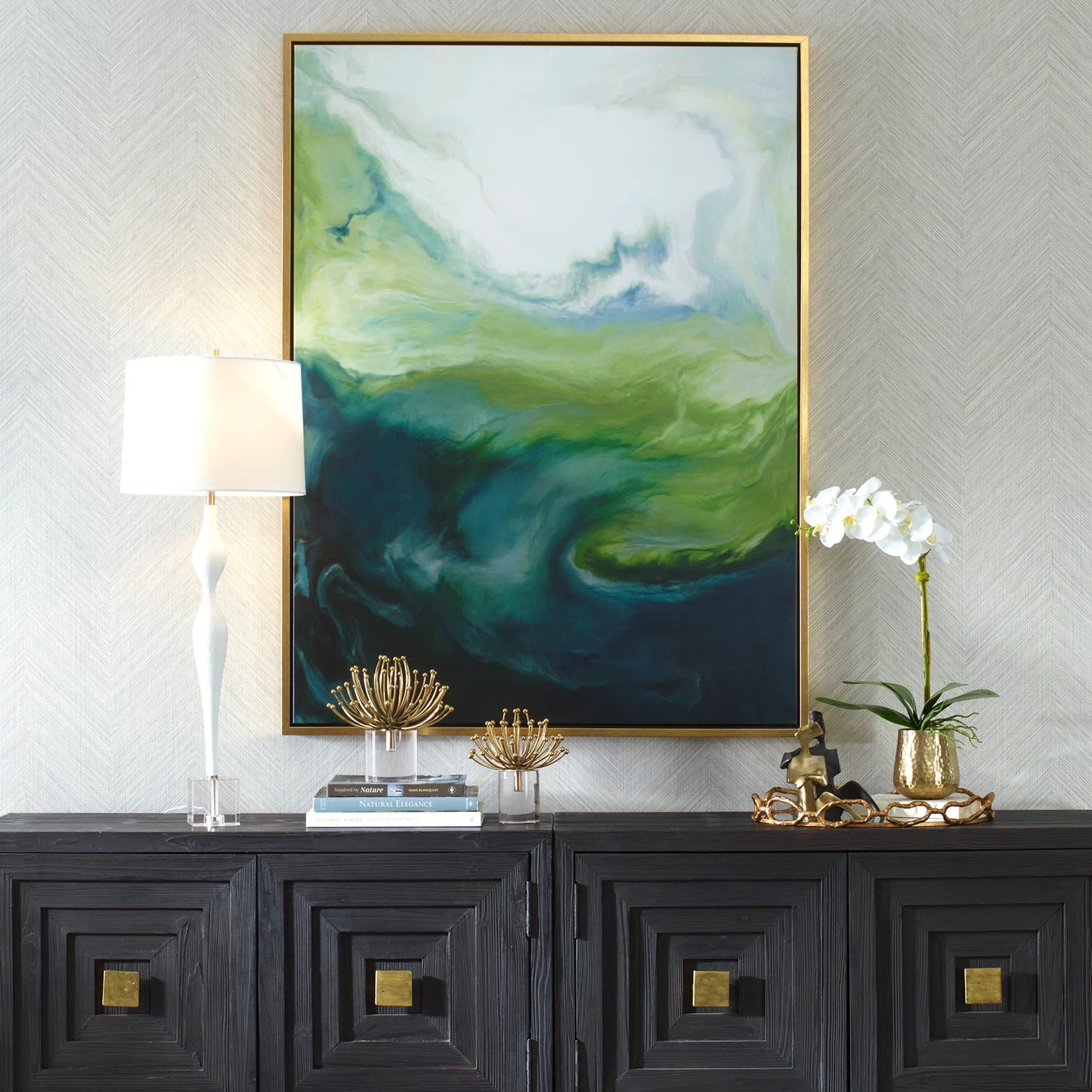 003 SI-2262495 | Lifestyle | Serene Framed Abstract Art by Uttermost. Made from solid wood, canvas in a transitional style.
