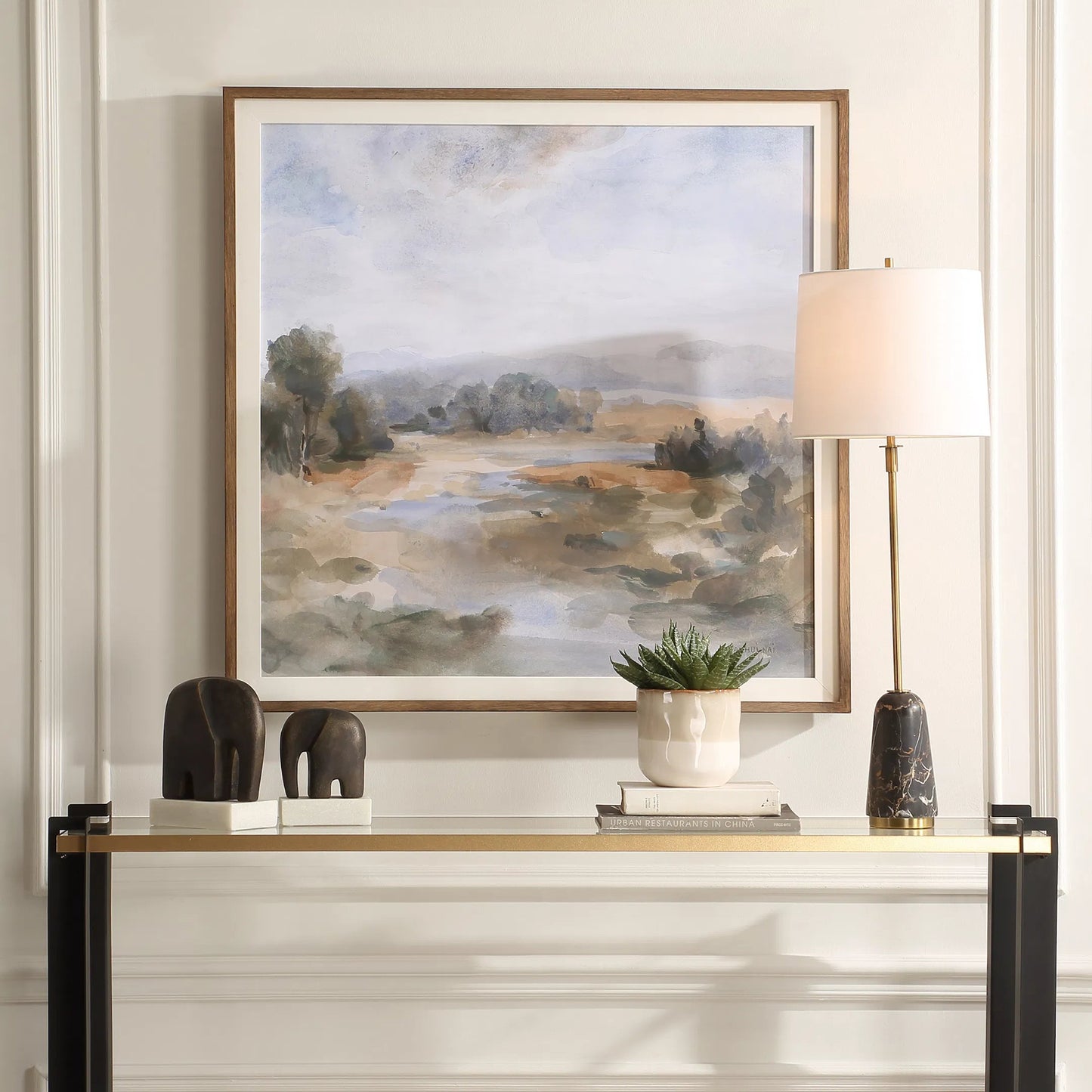004 SI-2295322 | Lifestyle | River Afternoon Landscape Print by Uttermost. Made from pine, mdf, linen, paper in a cottage & farmhouse style.