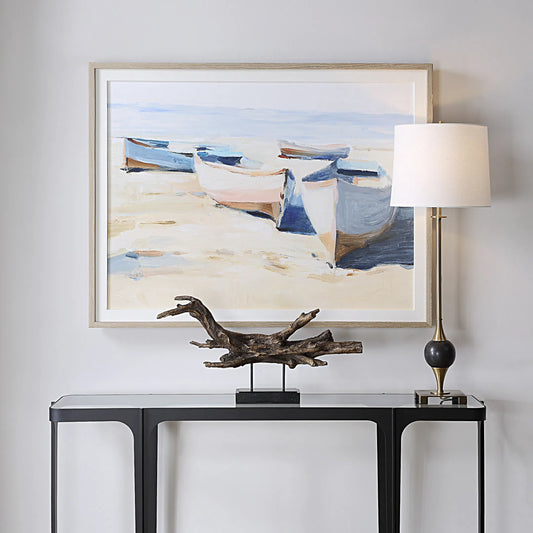 Beached Boats Framed Print by Uttermost. Made from pine, mdf, linen, paper, veneer in a coastal style.