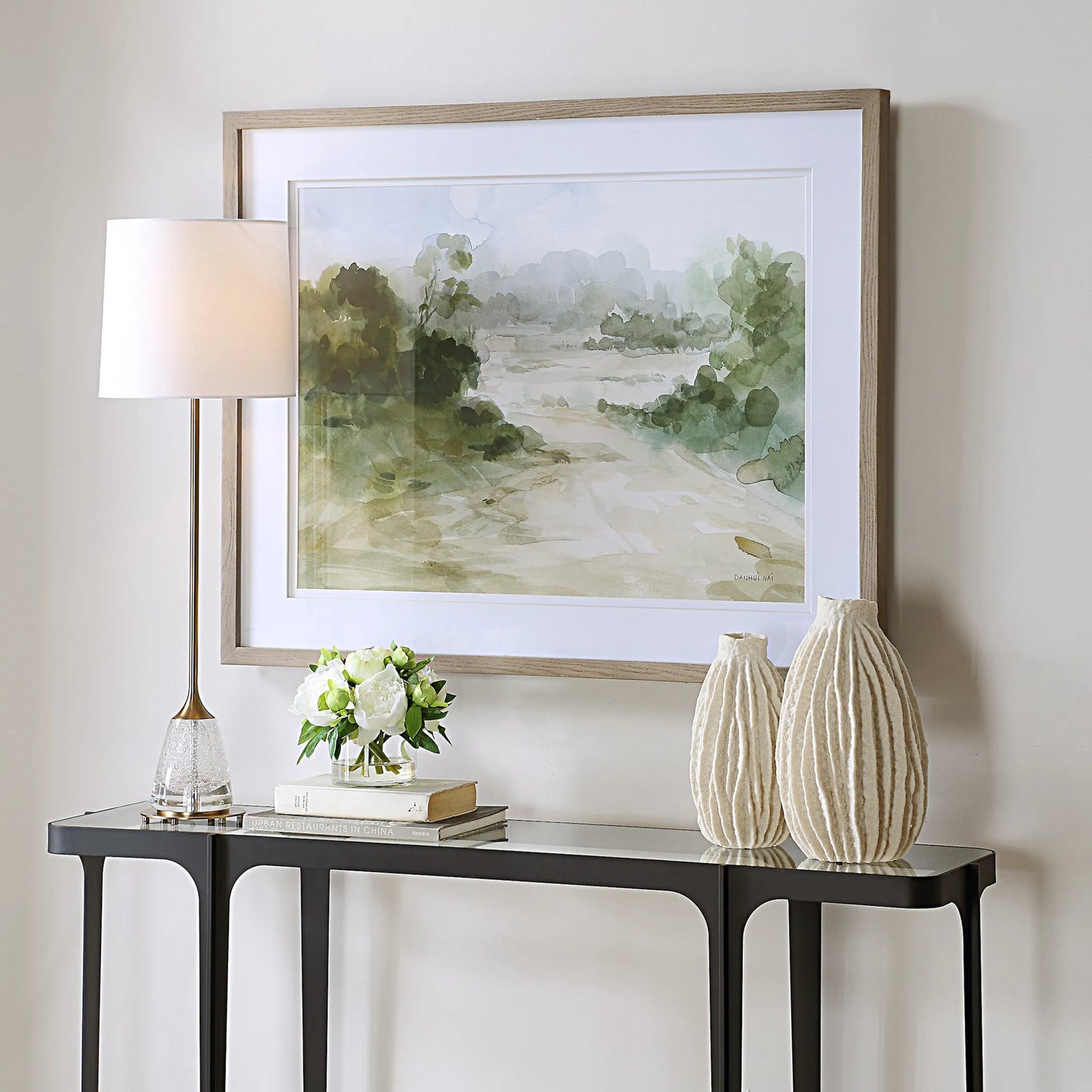 008 SI-2295323 | Lifestyle | Verdant Watercolor Landscape Print by Uttermost. Made from pine, mdf, glass, paper, veneer in a transitional style.