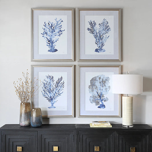 Shibori Coral Framed Prints by Uttermost. Made from plasti, glass, mdf, paper, linen, veneer in a coastal style.
