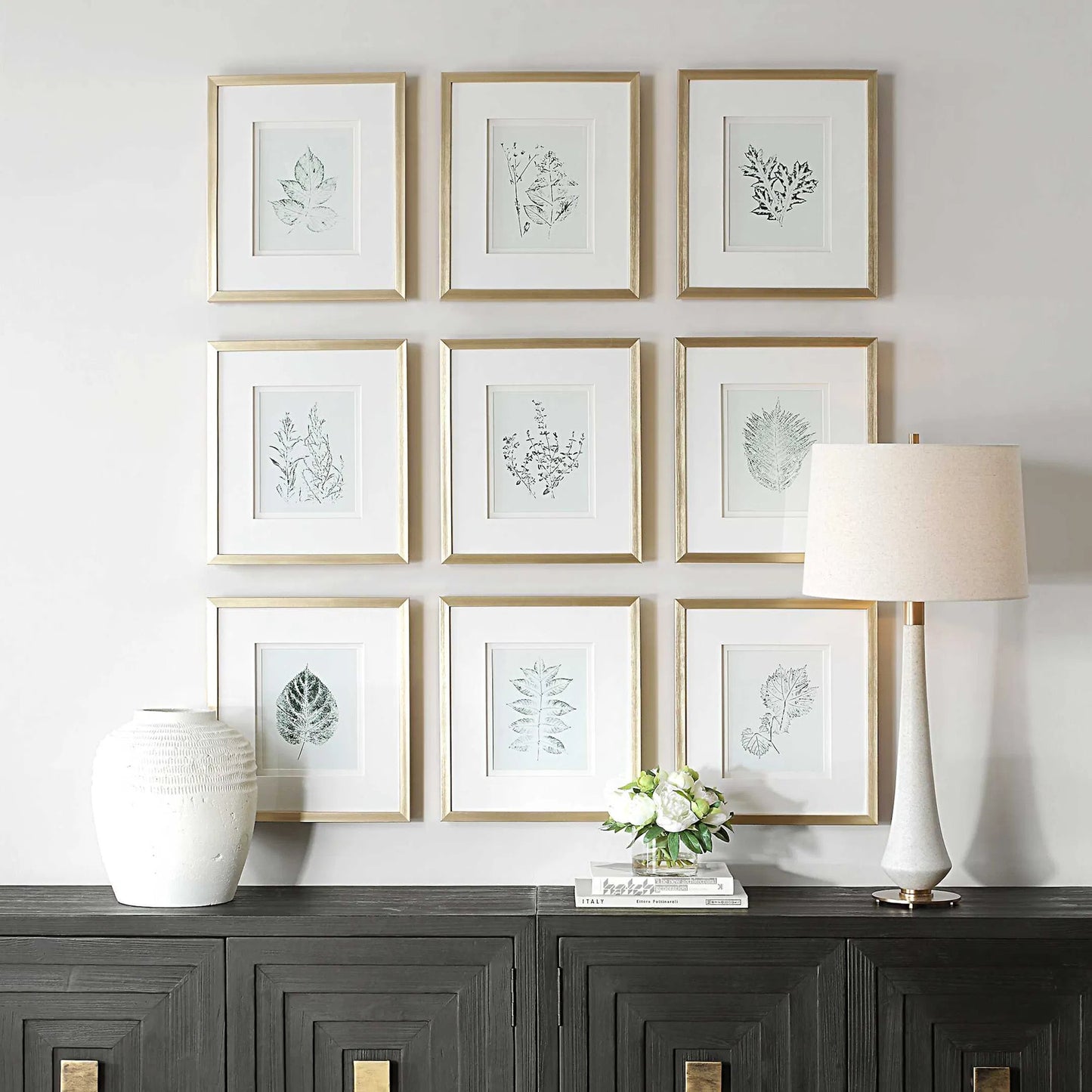 003 SI-2386737 | Lifestyle | Nature's Script Framed Botanical Prints by Uttermost in gold. Made from plastic, glass, mdf, paper in a cottage & farmhouse style.