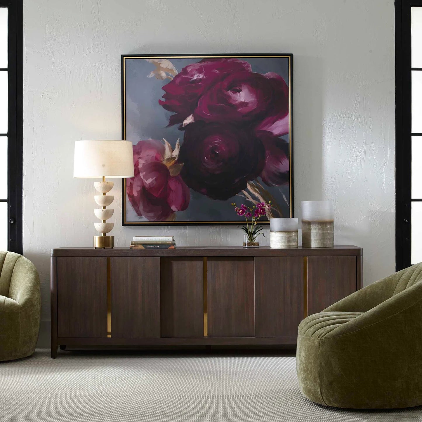 004 SI-2386744 | Lifestyle | Plum Ranculus Framed Floral Art by Uttermost in black, gold. Made from solid wood, canvas in a traditional style.