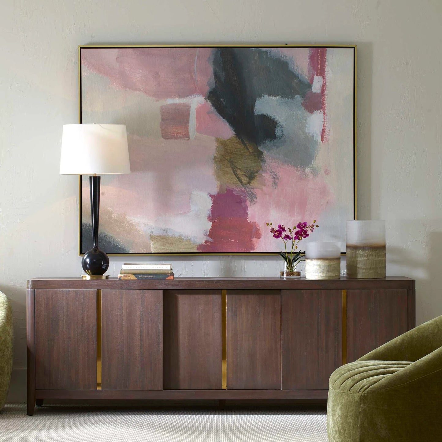004 SI-2386746 | Lifestyle | Process Framed Abstract Art by Uttermost in gold. Made from solid wood, canvas in a transitional style.