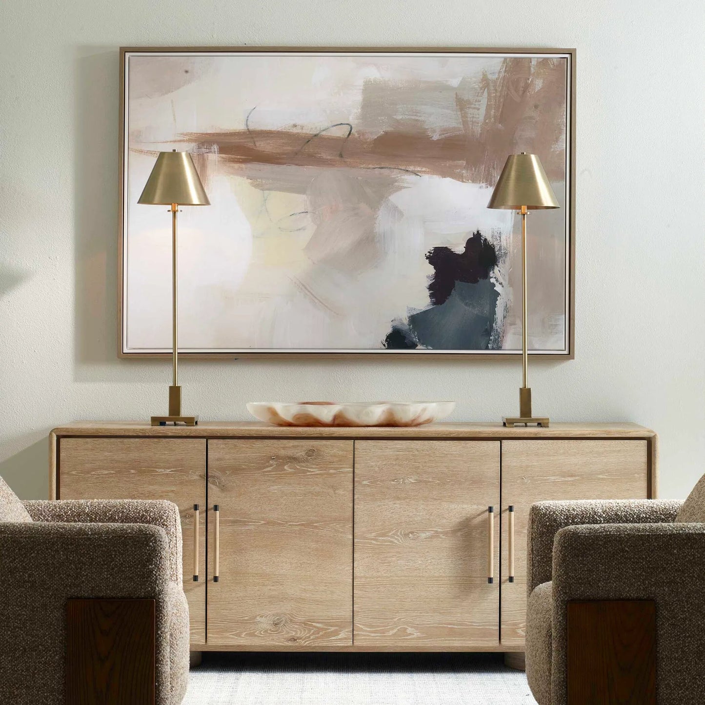 002 SI-2526258 | Lifestyle | Bluster Framed Abstract Canvas by Uttermost in blue, brown, gray, orange, purple, white, yellow. Made from solid wood, canvas in a unique style.