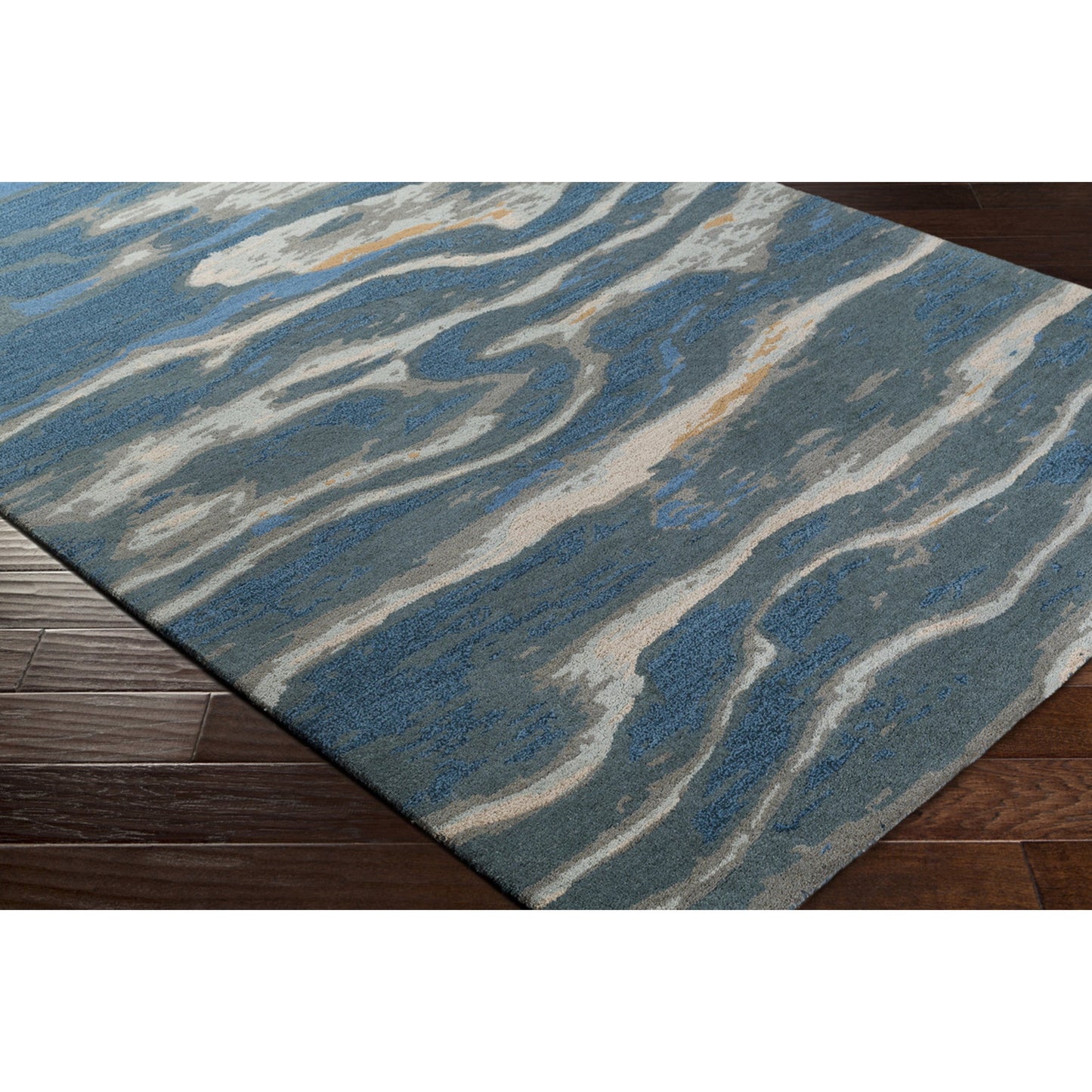 010 91294-2266,91294-2267 | Closeup | Artist Studio Rug - 20974 by Surya in dark blue, seafoam, brown, tan, blue, navy. Made from 100% new zealand wool in a unique style.