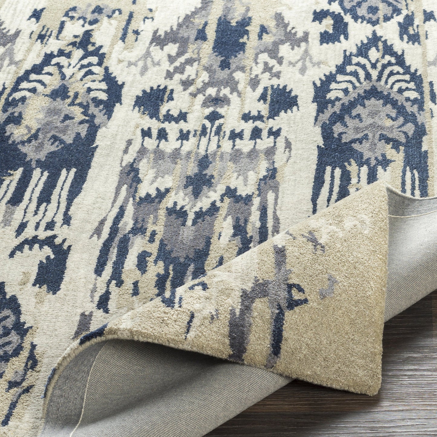002 91297-2266 | Closeup | ART-242 Rug by Surya in gray, navy, denim, sage, light gray. Made from 100% new zealand wool in a unique style.