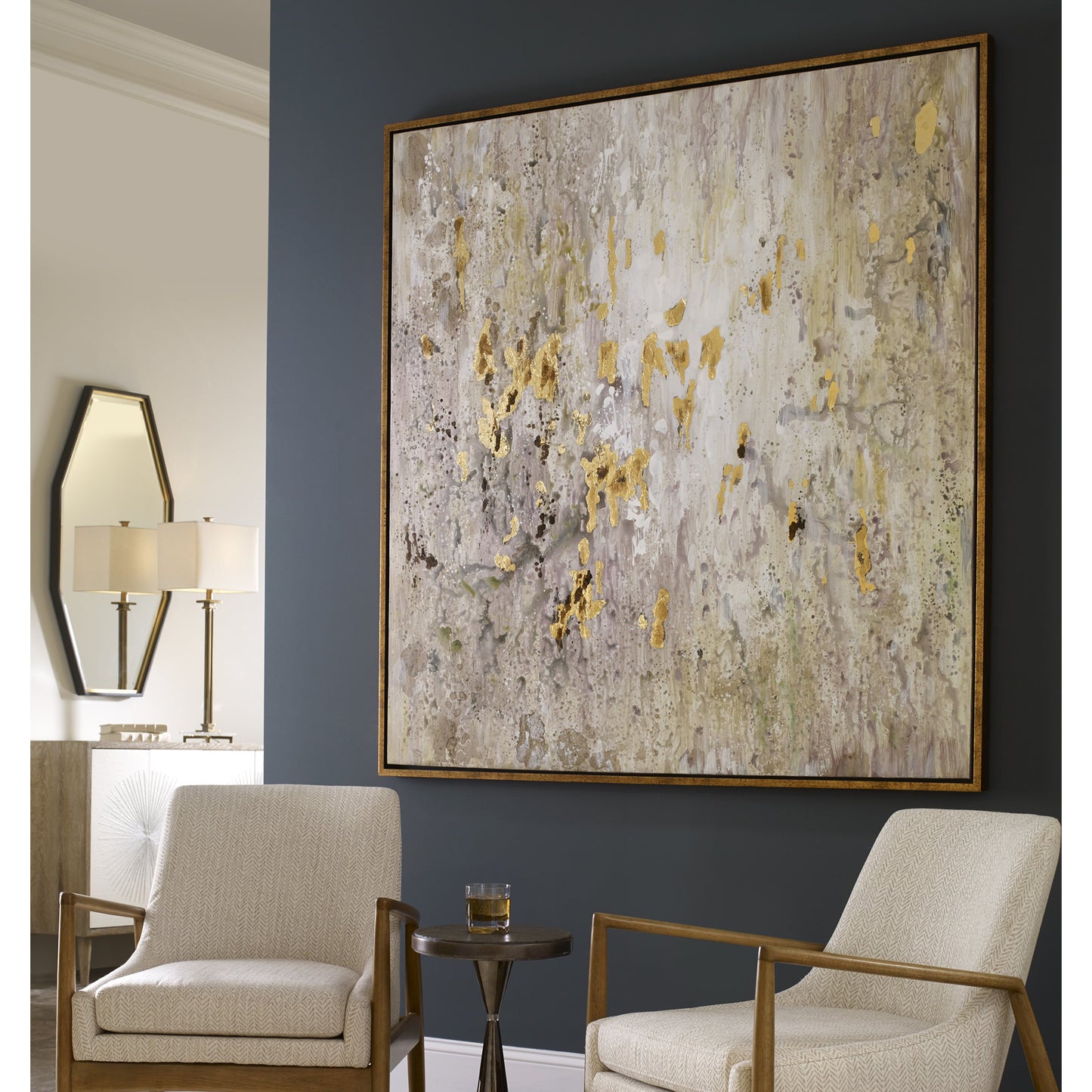 005 S-254034 | Lifestyle | Golden Raindrops by Uttermost in multi. Made from firwood, fiber canvas, pu leather in a modern style.