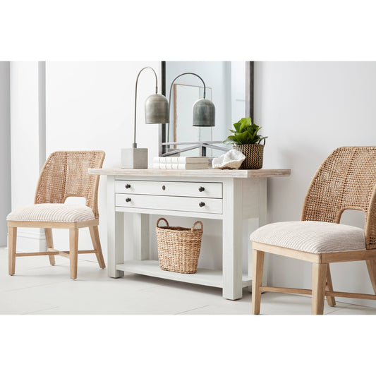 Post Sofa Table by A.R.T. Furniture in chestnut, accent white. Made from ash, solid pine, plank-effect flakey oak, pine veneer, metal in a modern style.