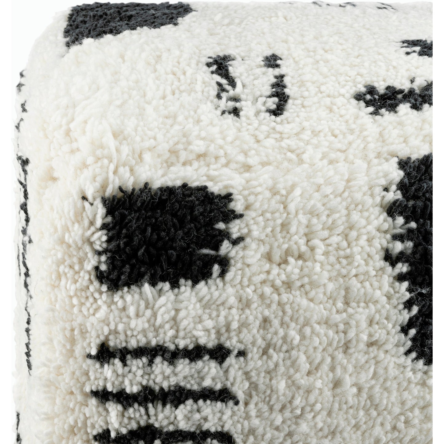 003 SI-2050623 | Closeup | Aksel Pouf by Surya. Made from top: 80% wool, 20% cotton, bottom: 100% cotton, fill: 100% polybeads in a modern style.