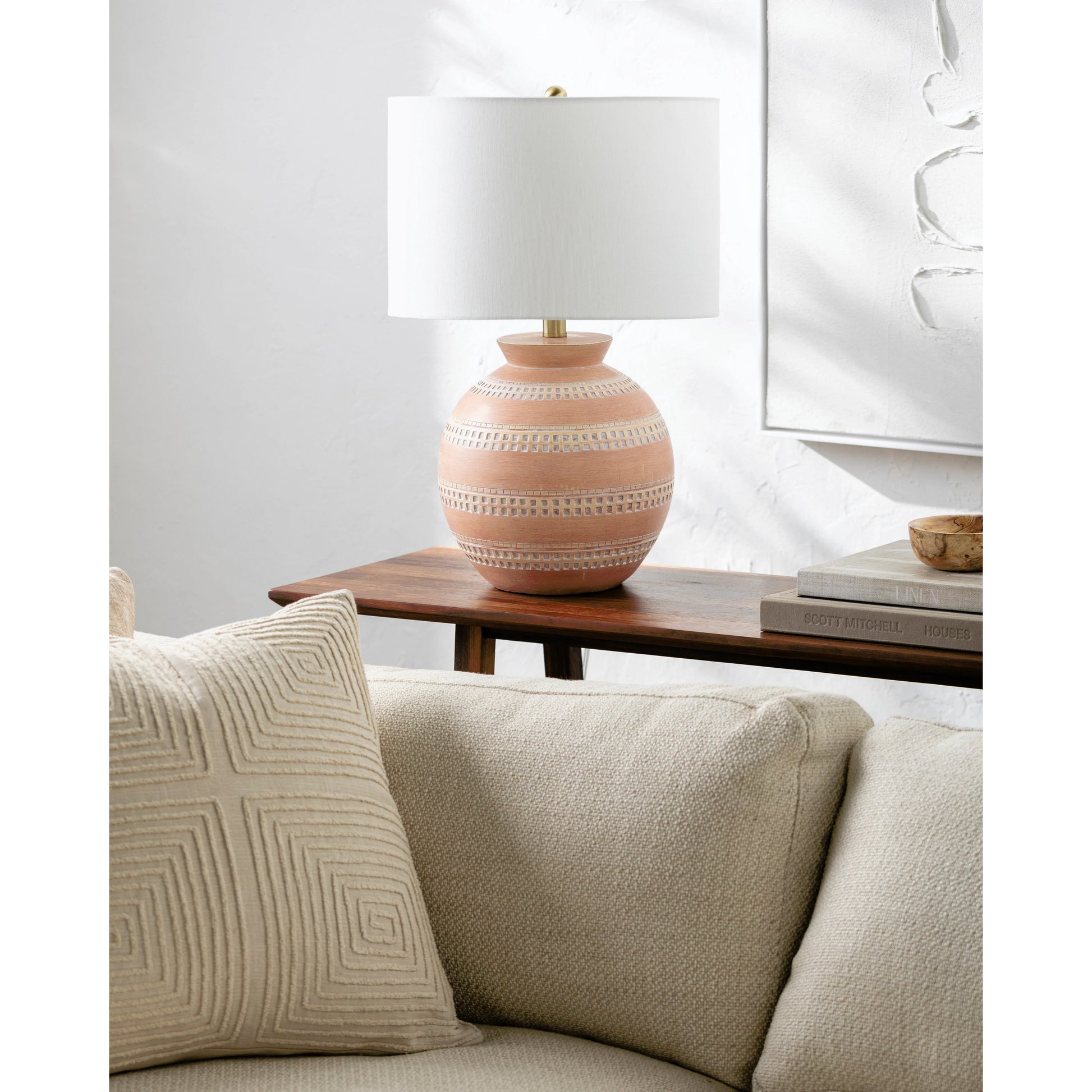 Atollo Accent Table Lamp - 535848 by Surya in paintedplated. Made from resin, linen, iron in a modern style.