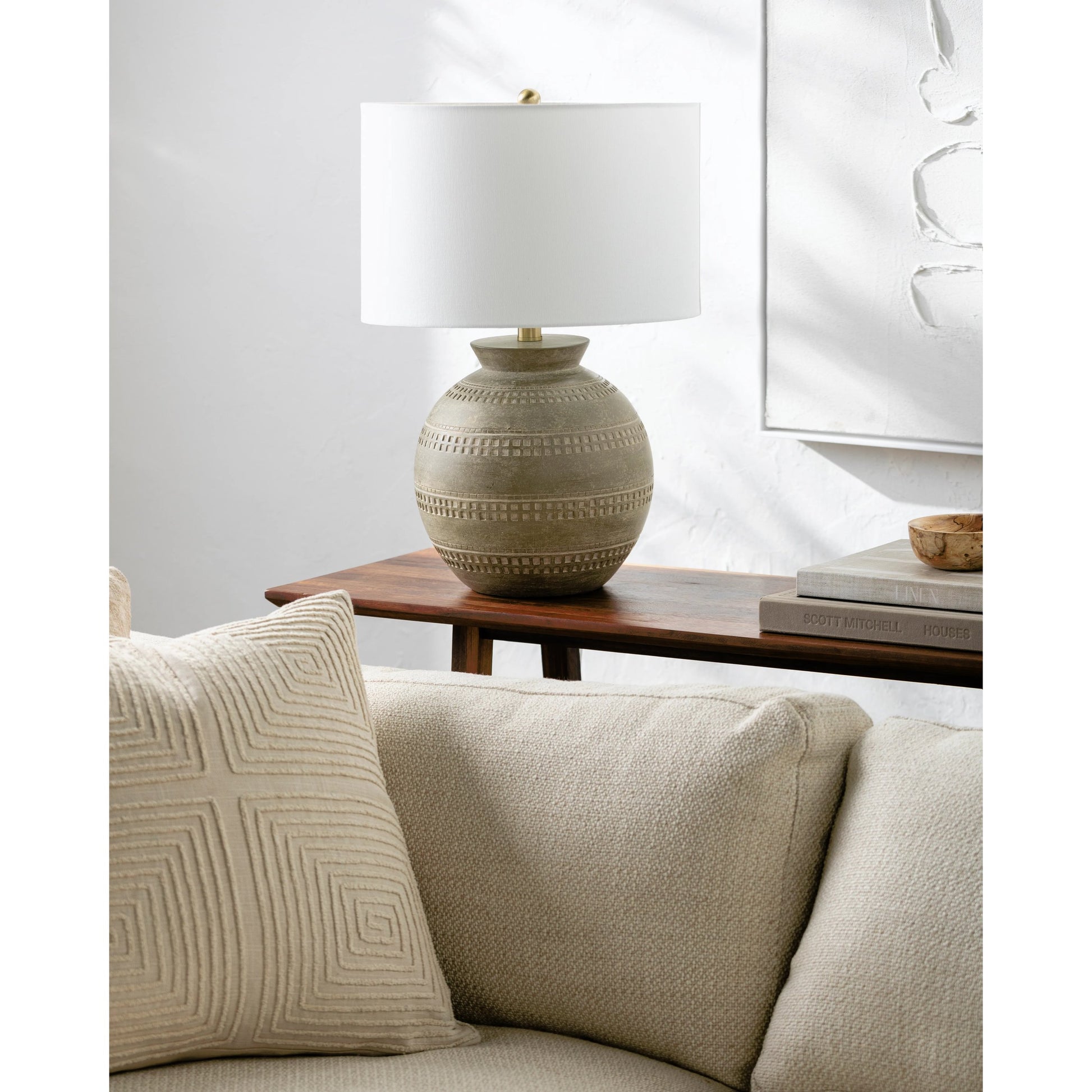 Atollo Accent Table Lamp - 535848 by Surya in paintedplated. Made from resin, linen, iron in a modern style.
