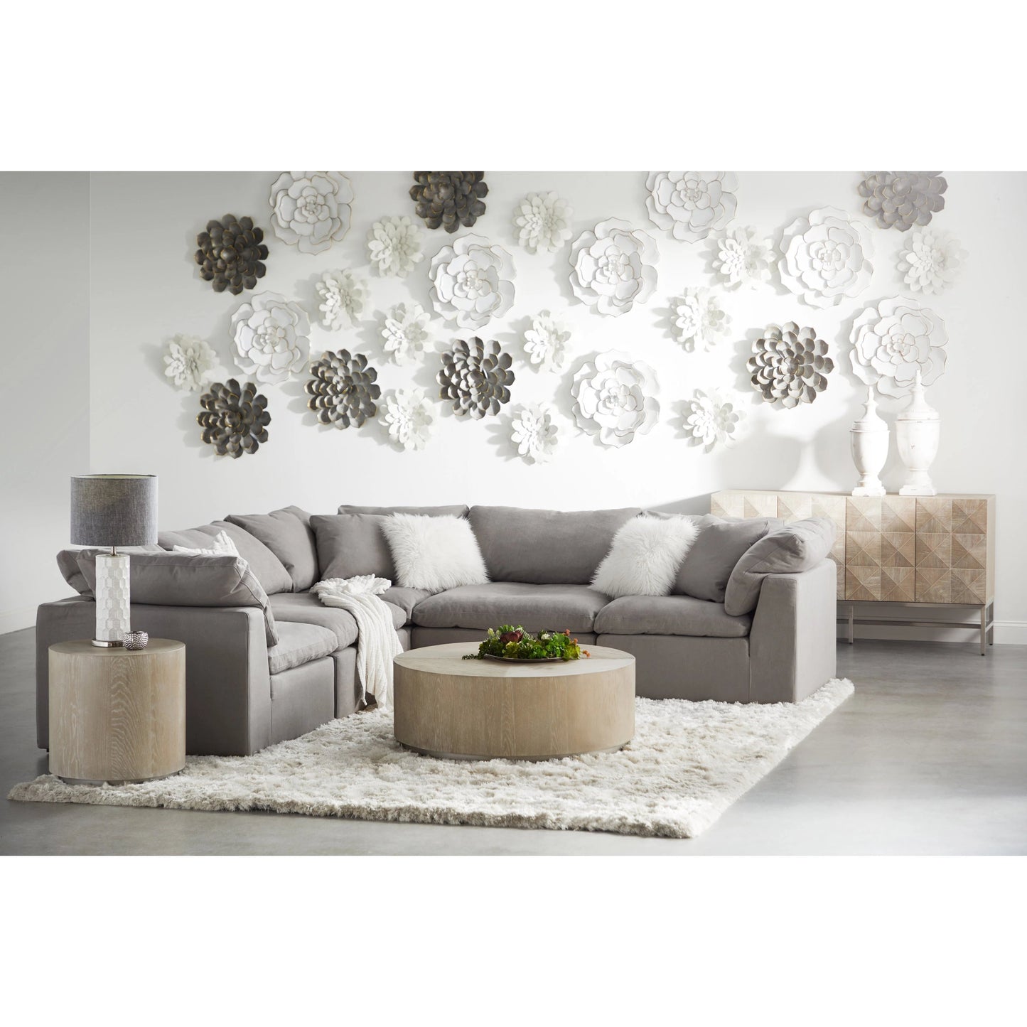 010 SR-387036 | Lifestyle | Atlas Media Sideboard by Essentials For Living in natural gray, brushed stainless steel. Made from solid acacia, acacia veneer, stainless steel in a modern style.