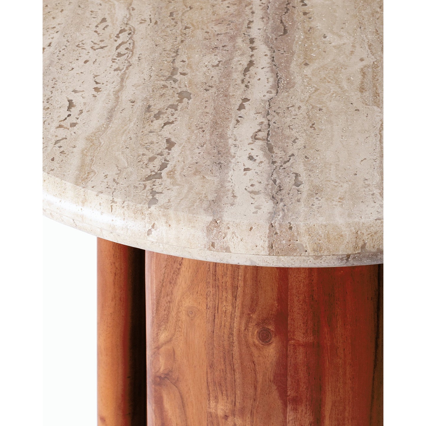 003 SI-2164082 | Closeup | Abacus End Table by Surya in top: brown, base: brown, beige and lacquerednaturalwood finish. Made from travertine, acacia, manufactured wood in a modern style.