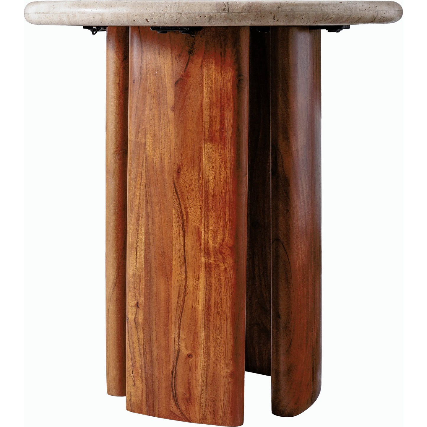 002 SI-2164082 | Closeup | Abacus End Table by Surya in top: brown, base: brown, beige and lacquerednaturalwood finish. Made from travertine, acacia, manufactured wood in a modern style.