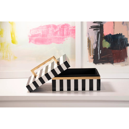 Audrey Box by Couture Lamps in black, white & gold. Made from white lacquer, gold lead in a eclectic & global style.