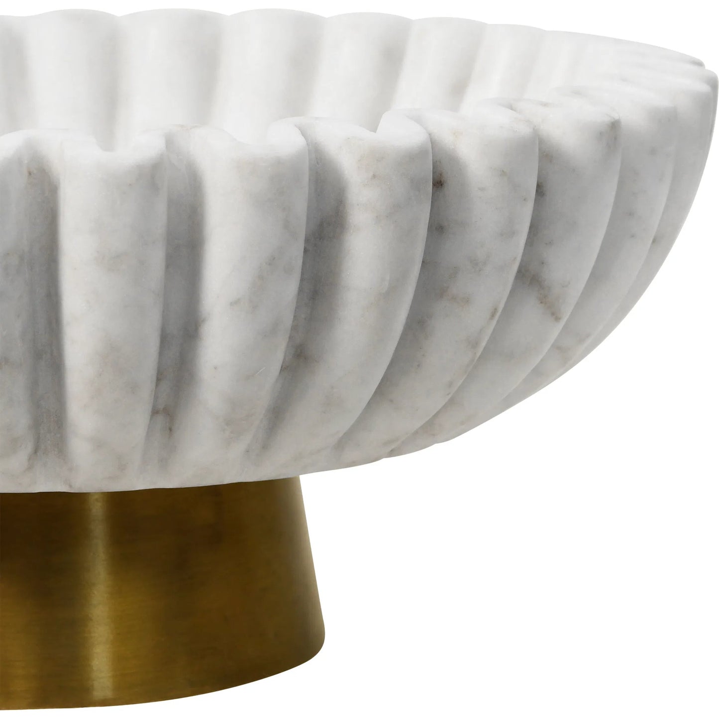 005 SI-2531007 | Closeup | Augie Round Fluted White Marble Bowl by Worlds Away. Made from unique in a unique style.