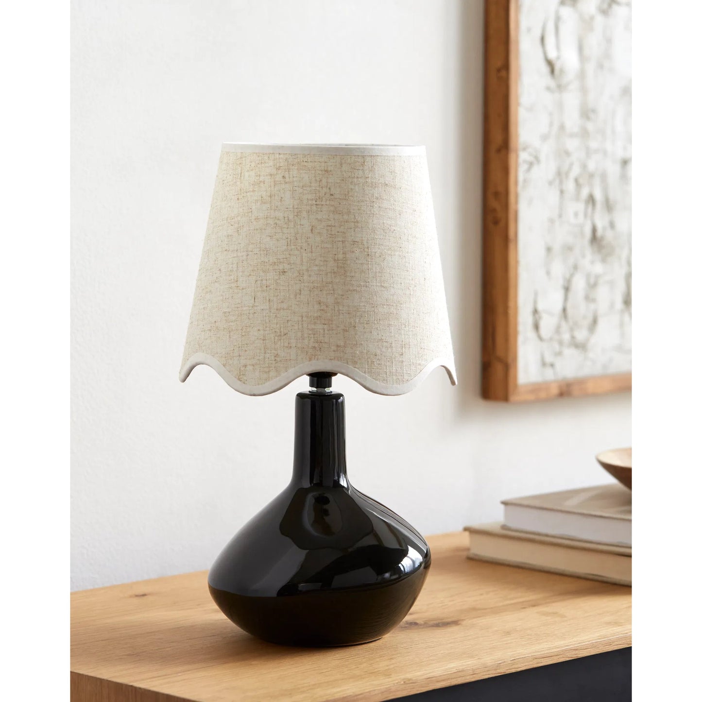 017 SI-2168521 | Lifestyle | Aviara Table Lamp with White Linen Shade by Livabliss in high gloss. Made from ceramic, rattan, metal in a modern style.