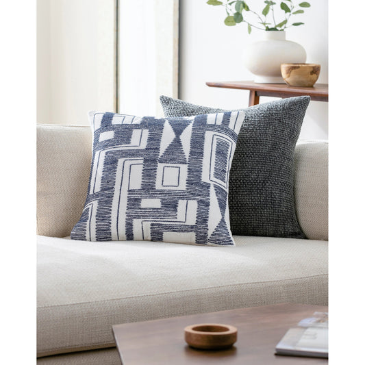 Alvarez Pillow - 476308 by Surya in ivory, dark blue. Made from front: 100% cotton, back: 100% cotton in a modern style.