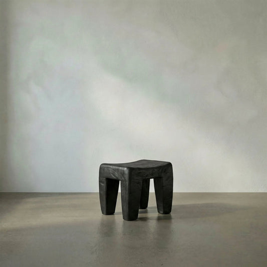 Sumo Stool by Noir in black burnt. Made from munggur in a modern style.