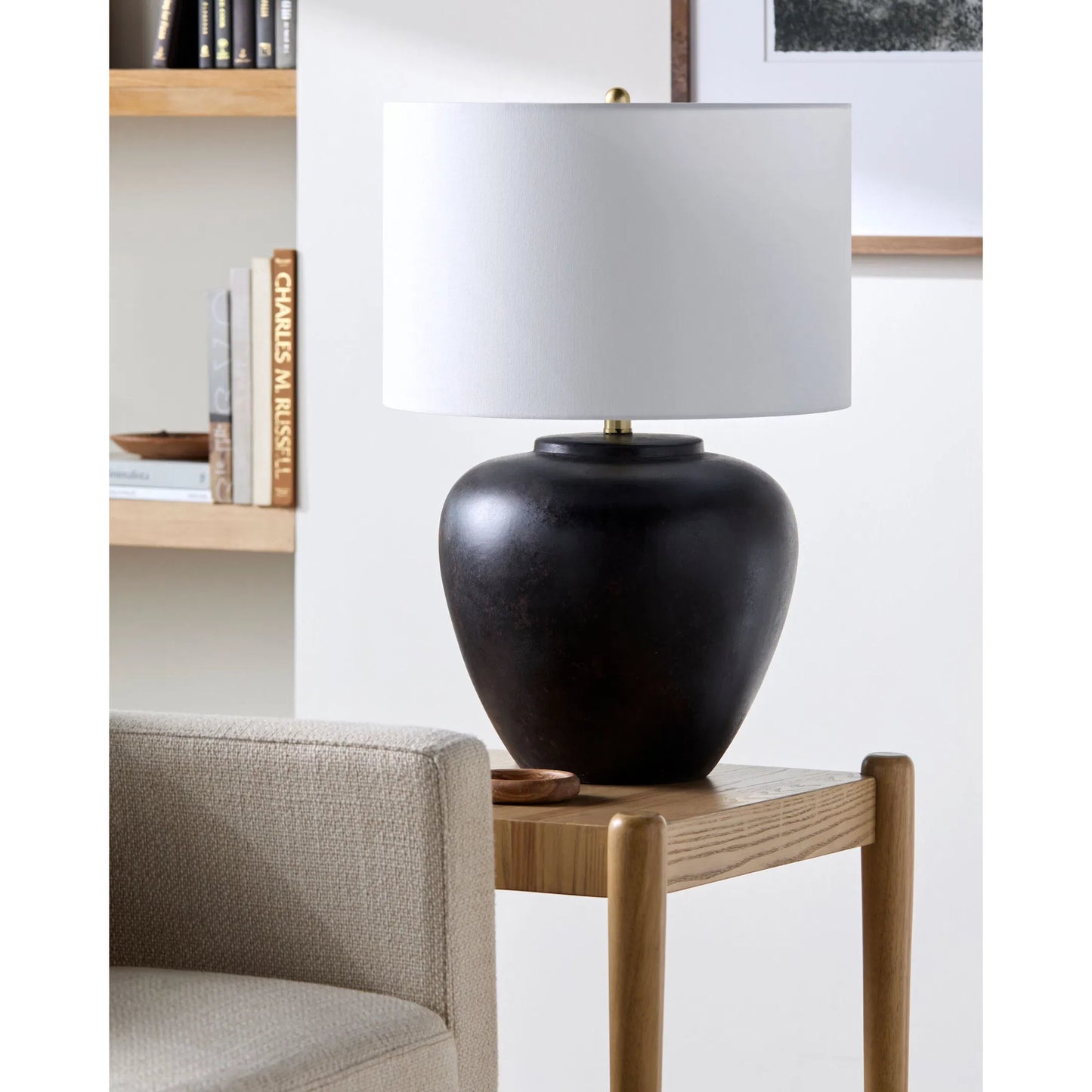 006 SI-2459971 | Lifestyle | Awaroa Accent Table Lamp by Surya. Made from ceramic, linen, polyester in a transitional style.