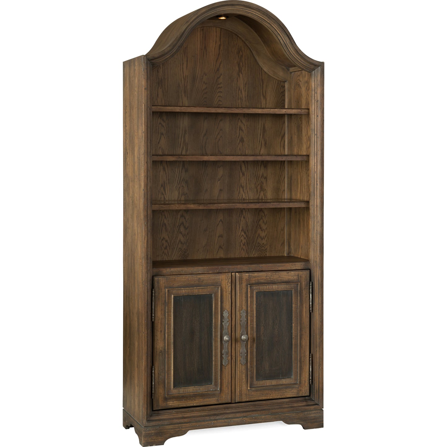 001 SI-1749403 | Primary Silo | Pleasanton Bookcase by Hooker Furniture in saddle brown. Made from white oak veneers, glass, resin in a traditional style.