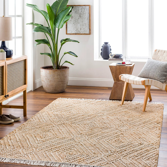 Adalyn AYD-2300 Rug by Livabliss in beige, camel, ivory. Made from main: 80% jute, main: 20% wool in a unique style.