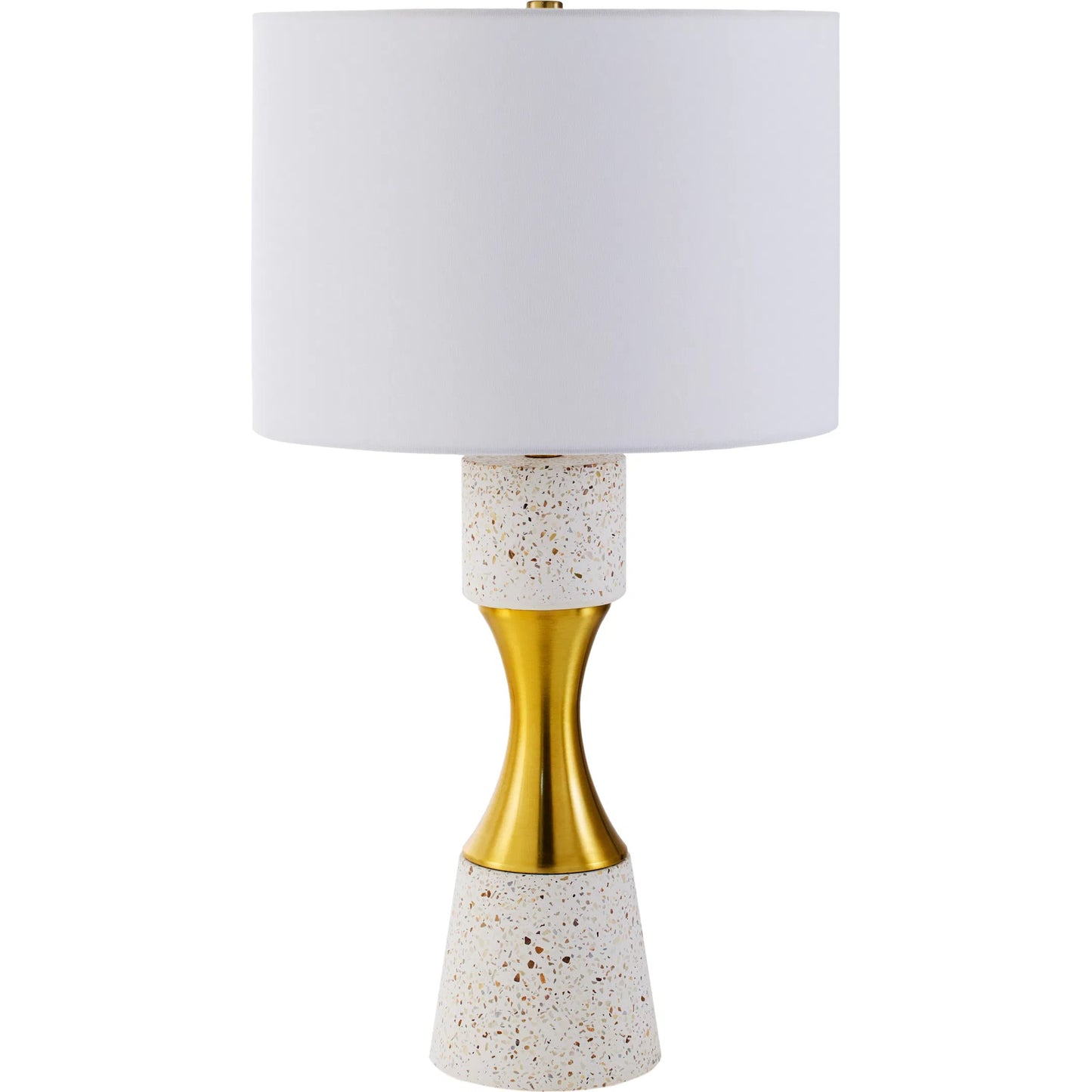 001 SI-2165739 | Primary Silo | Arroyo AYO-003 Table Lamp by Surya in gold, white, translucent, metallic brass and terrazzo white, plated gold. Made from cement, iron, linen, polyester in a eclectic & global style.