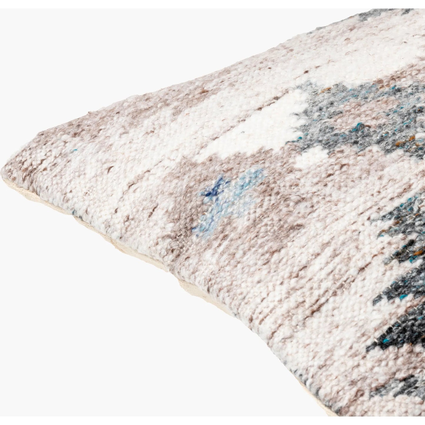 010 SI-2049233,SI-2049234,SI-2049236,SI-2049237,SI-2049239,SI-2049240 | Closeup | Alyssa Pillow - 479841 by Surya in ice blue, white, black, medium brown, dark blue, blue. Made from front: 100% polyester, back: 100% cotton in a modern style.