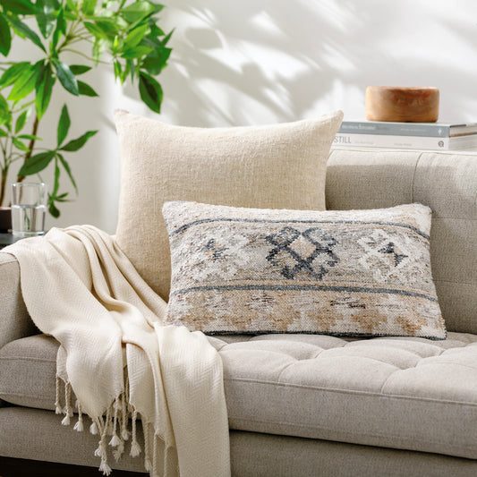 Alyssa Pillow - 479847 by Surya in medium gray, ivory, brown, tan, gray, off-white. Made from front: 100% polyester, back: 100% cotton in a modern style.