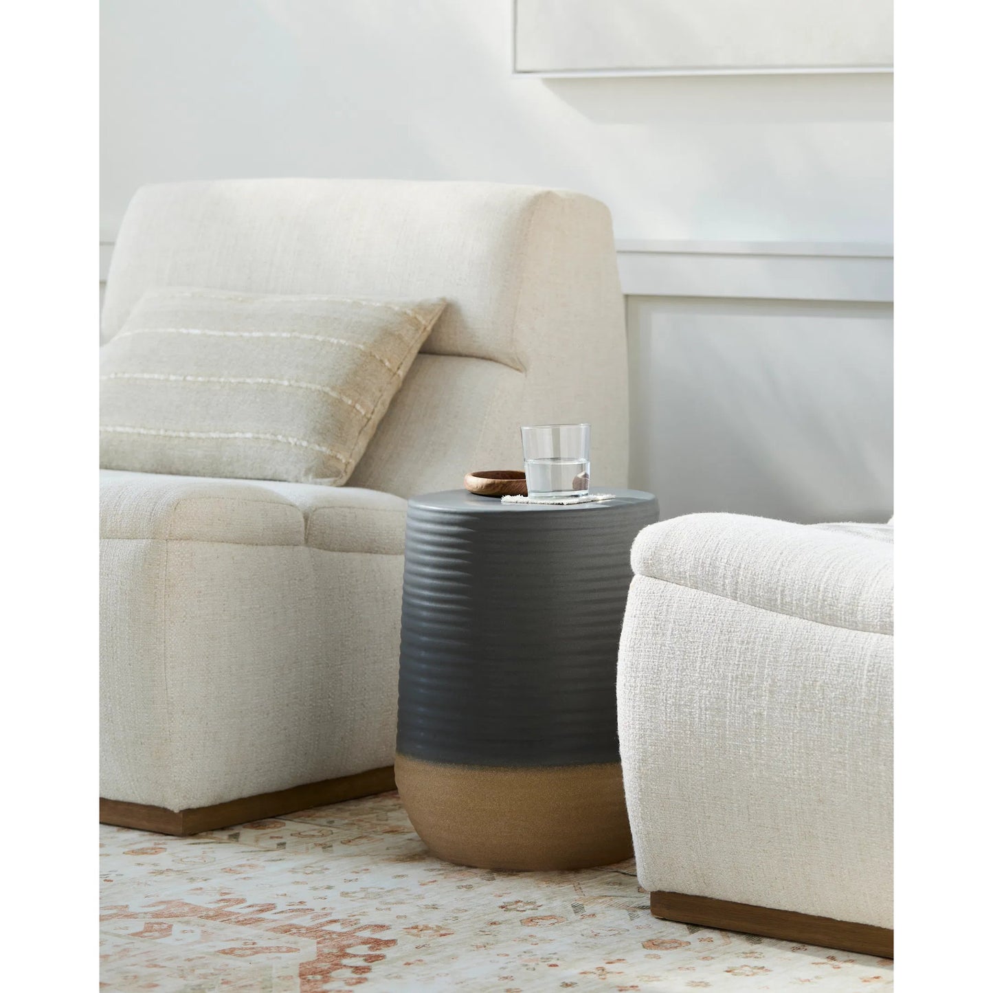 003 SI-2169148 | Lifestyle | Terraza End Table - 538706 by Surya in top: gray, khaki, base: gray and glazedglazed. Made from ceramic in a modern style.