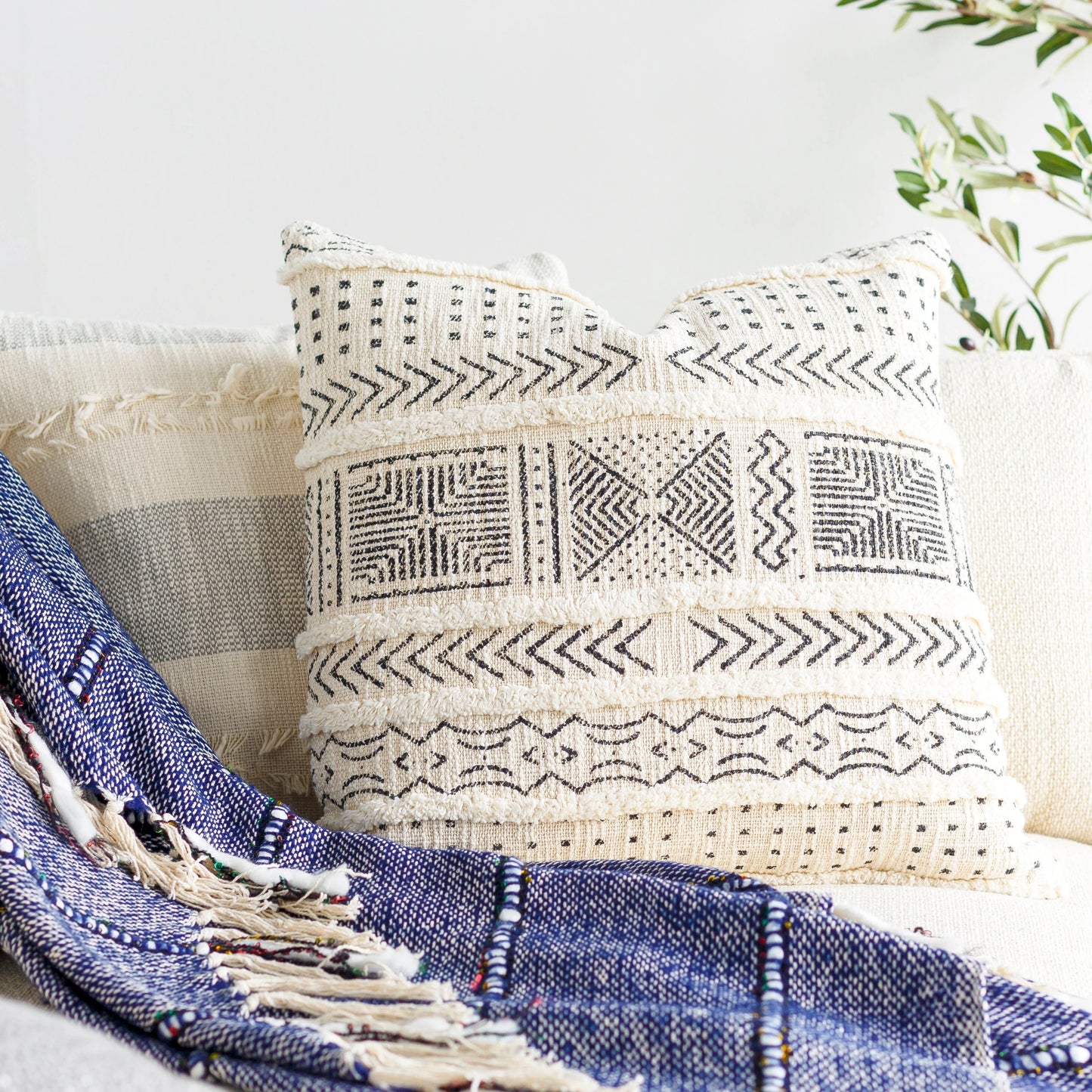 005 SI-1877413,SI-1877414,SI-1877415,SI-1877416,SI-1877417,SI-1877418 | Lifestyle | Azibo Pillow - 32147 by Surya in black, cream. Made from 100% cotton in a eclectic & global style.