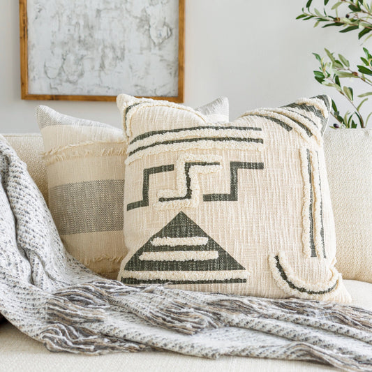 Azibo Pillow by Surya in medium green, cream. Made from front: 100% cotton, back: 100% cotton in a modern style.