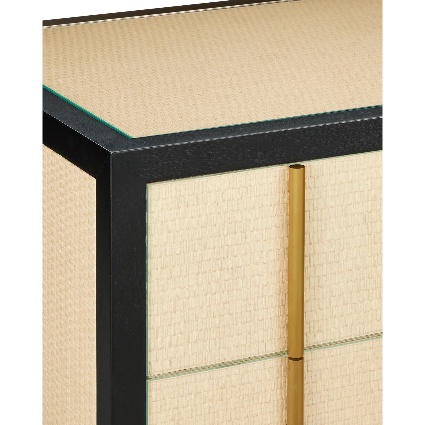 002 SI-2191701 | Additional Silo | Deanna Raffia Nightstand by Currey and Company in ivory, black, brushed brass, natural, dusty blue, clear. Made from raffia, okume veneer, stainless steel, sycamore veneer, tempered glass in a modern style.