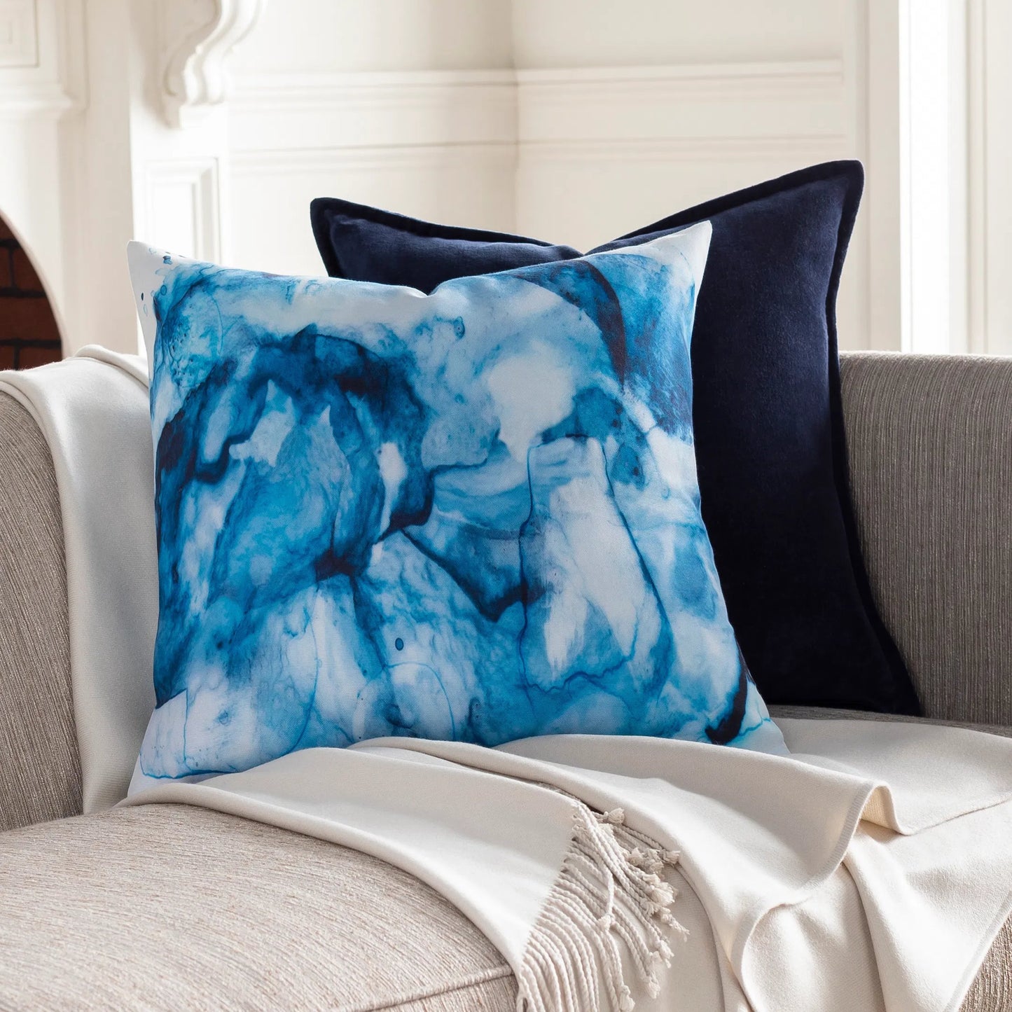 003 SI-1877473,SI-1877474,SI-1877475,SI-1877476 | Lifestyle | Azora Pillow - 27854 by Surya in silver gray, blue, pale blue, navy, aqua, white. Made from 100% polyester in a eclectic & global style.