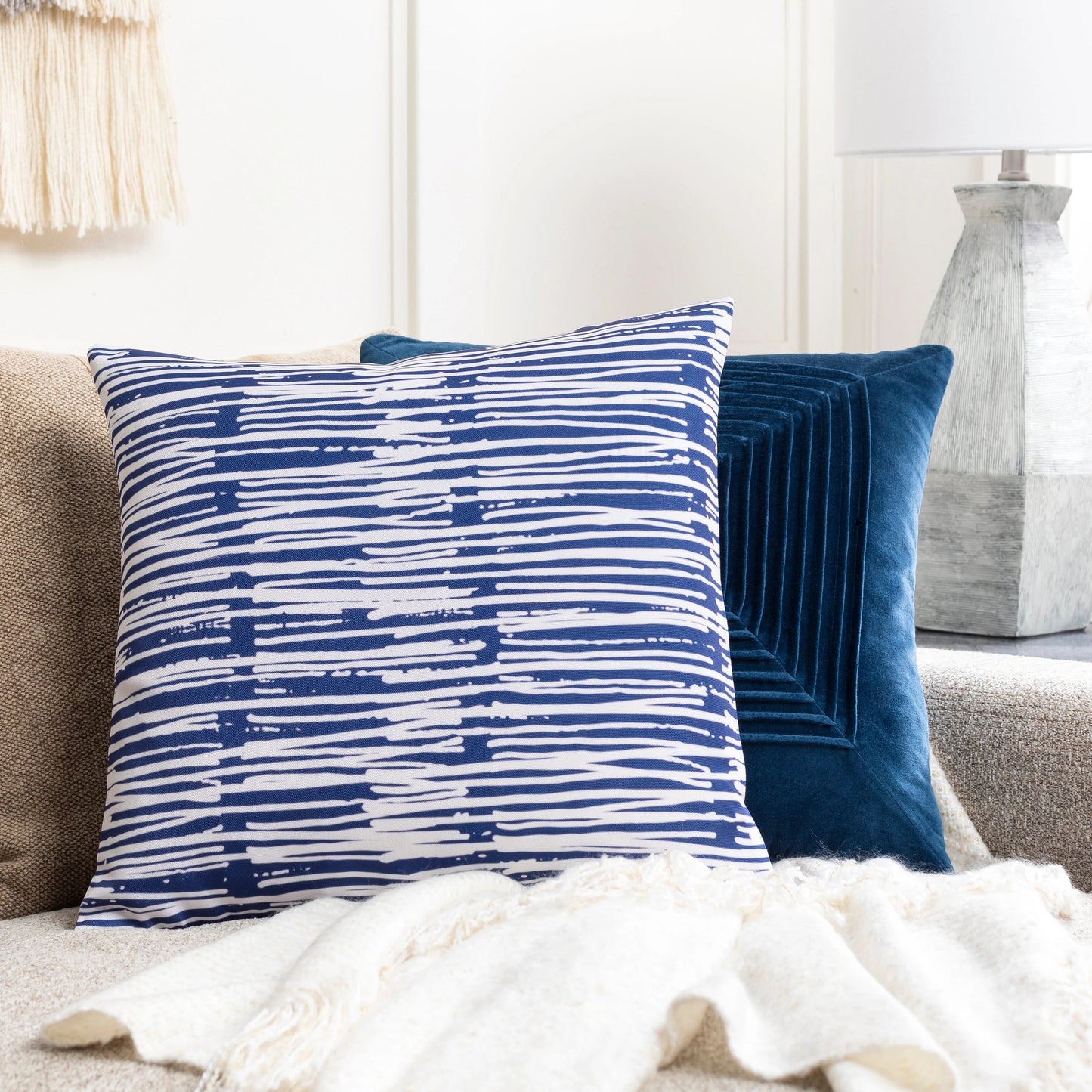 001 SI-1877477,SI-1877478 | Lifestyle | Azora Pillow - 30966 by Surya in ink blue, denim, pale blue, white. Made from 100% polyester in a eclectic & global style.
