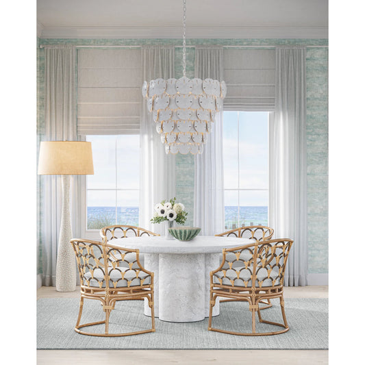Tulum Chandelier by Currey and Company in white, sugar white. Made from bone china, wrought iron in a modern style.