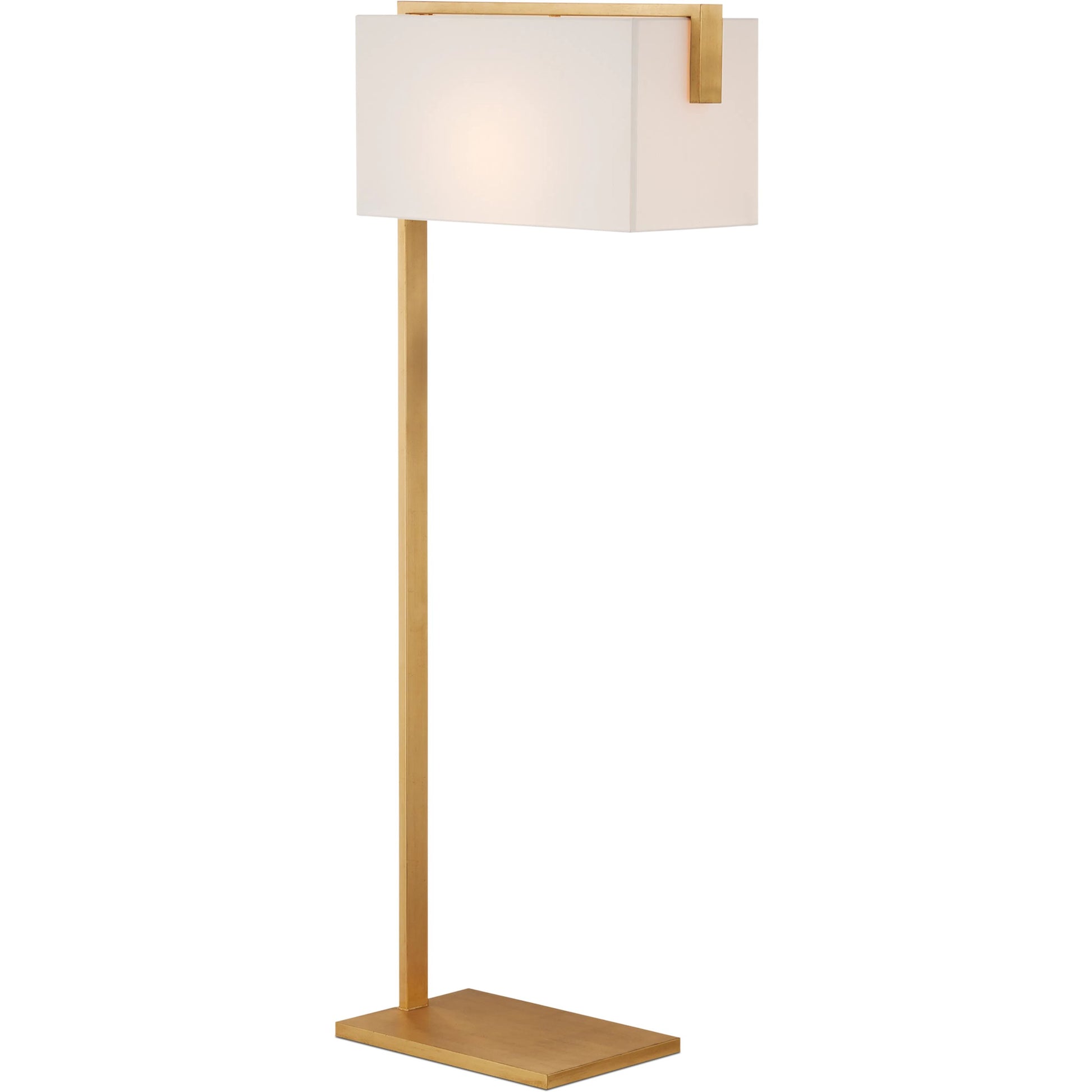 Gambit Floor Lamp by Currey and Company in contemporary gold leaf. Made from metal in a modern style.