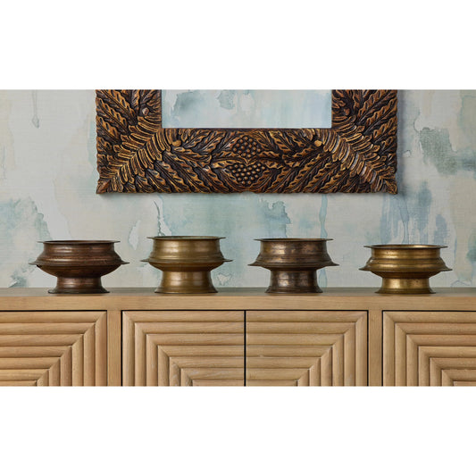 Tanjore Ritual Bowl by Currey and Company in antique brass. Made from brass in a rustic style.