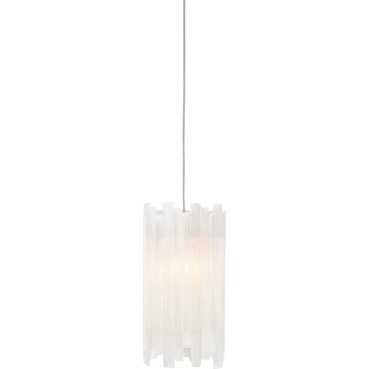 Escenia 1-Light Multi-Drop Pendant by Currey and Company in natural selenite, silver. Made from selenite, frosted glass in a transitional style.