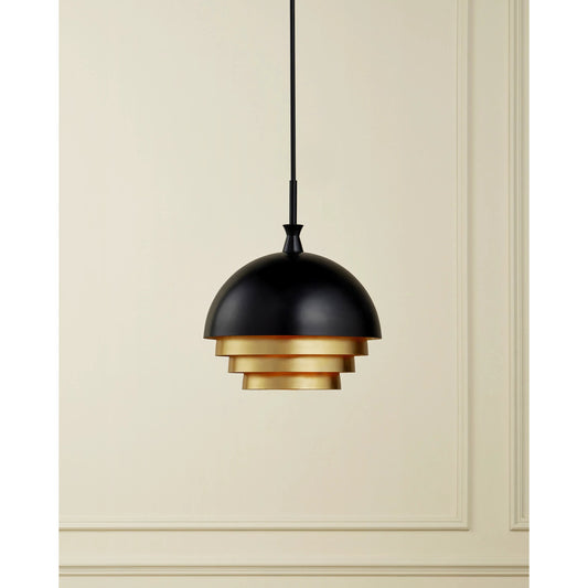 Salviati Pendant by Currey and Company in black, gold leaf. Made from metal in a modern style.