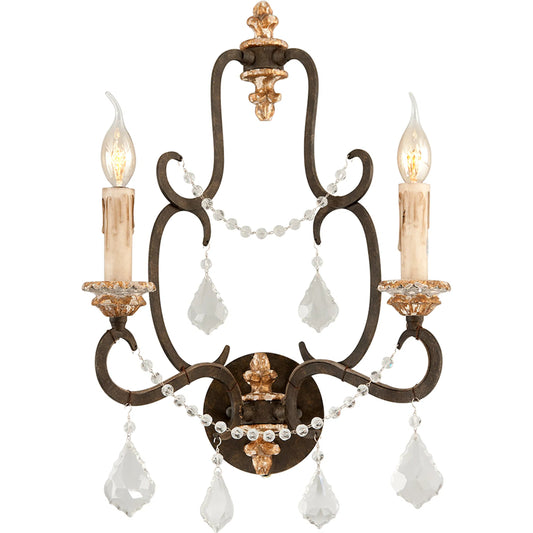 Bordeaux Wall Sconce by Troy in parisian bronze. Made from hand worked iron in a traditional style.