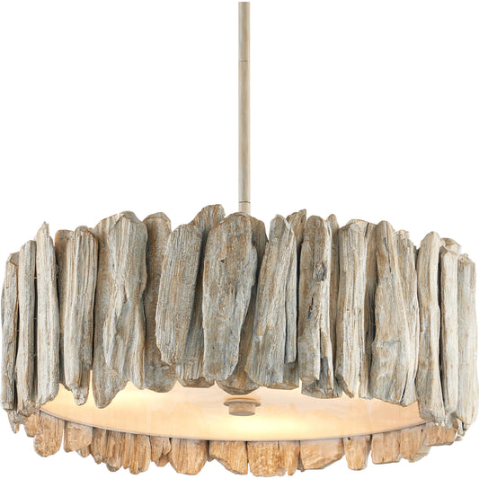001 SI-2524287 | Primary Silo | Driftwood Semi-Flush Mount by Currey and Company in whitewash. Made from driftwood, wrought iron, acrylic in a cottage & farmhouse style.