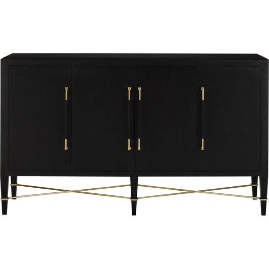 001 S-222770 | Primary Silo | Verona Sideboard by Currey and Company in black lacquered linen, champagne stretchers, linen wrapped cha. Made from solid wood, engineered hardwood in a transitional style.