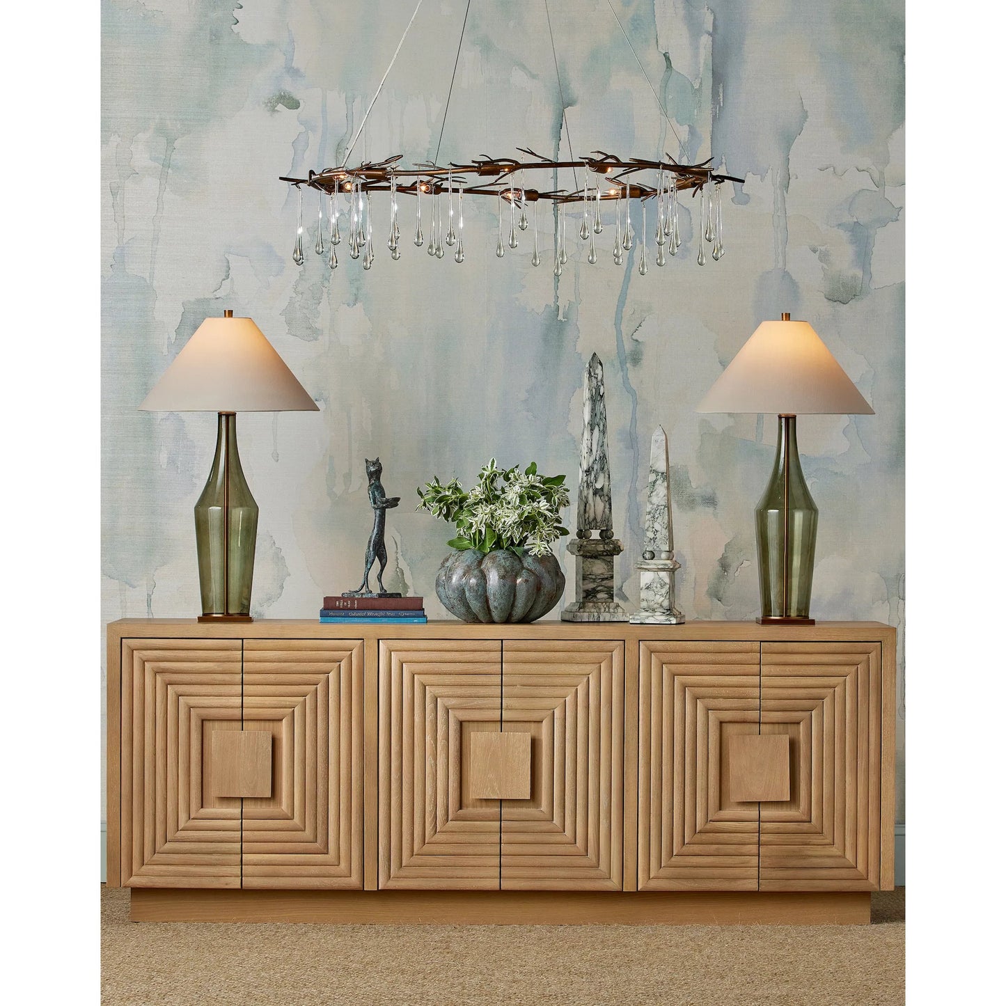 005 SI-2257208 | Lifestyle | Rotterdam Bowl by Currey and Company in verdigris. Made from cast aluminum in a rustic style.