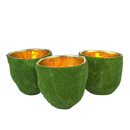 Jackfruit Vase Set by Currey and Company in green, gold. Made from bronze in a modern style.