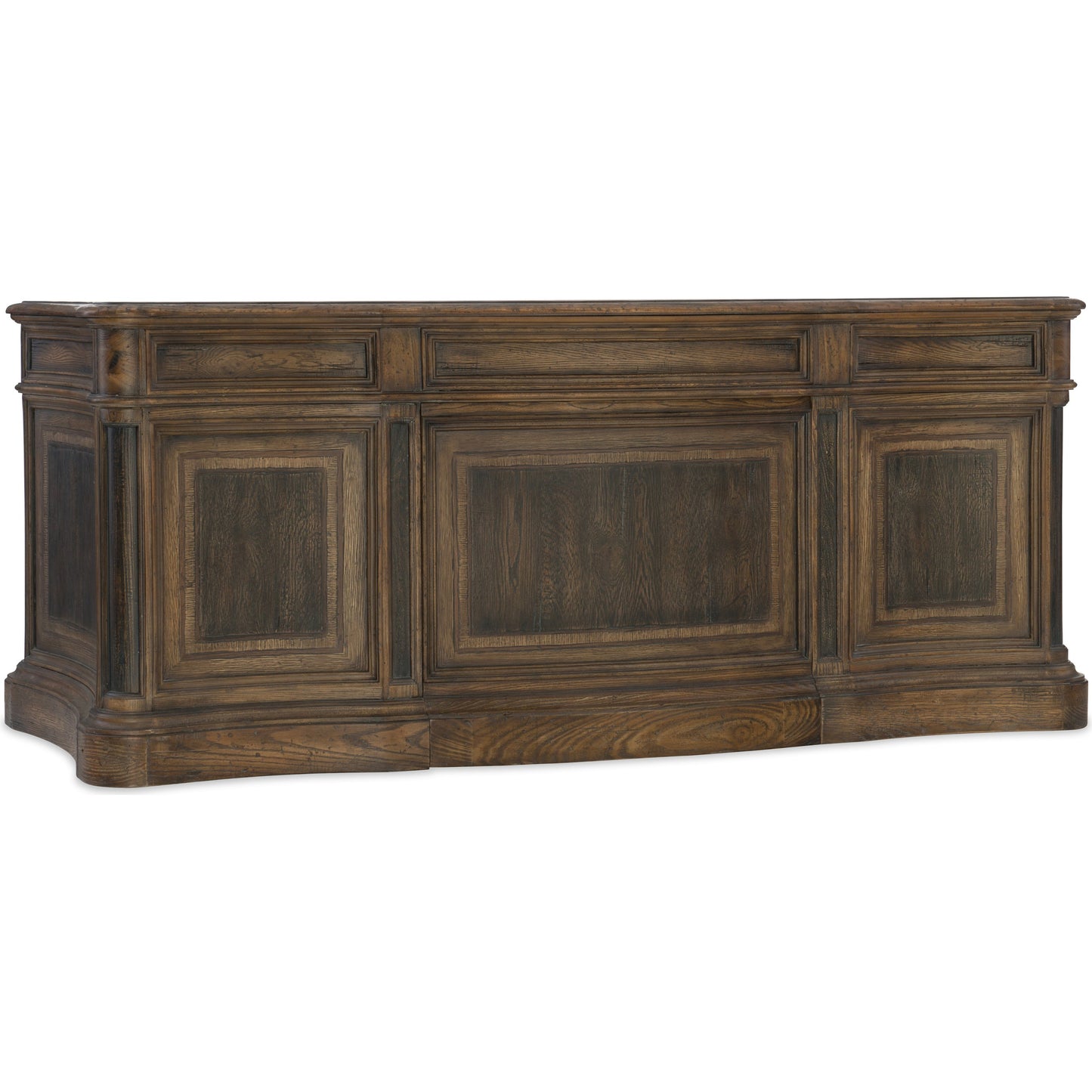 002 SI-1749762 | Additional Silo | St. Hedwig Executive Desk by Hooker Furniture in saddle brown, anthracite black. Made from white oak, walnut veneers with high quality bonded leather, resin in a traditional style.